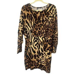 Venus Dress L Brown Pullover Animal Print Mini Leopard Safari Neutral Vegas